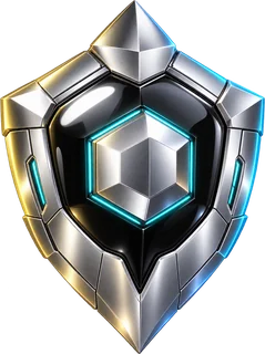 Chrome shield generator with a cyan hexagon core