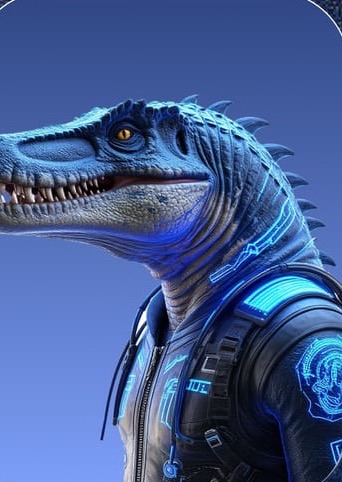 Armoured raptor in a blue tactical rig