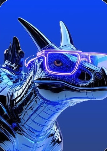 Horned dinosaur wearing neon visor shades