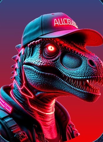 Raptor in a red cap under crimson neon